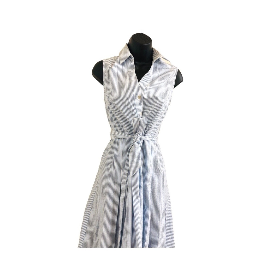 JonesNY white blue pinstripe button down seersucker style cotton Dress size 4 - Picture 9 of 16